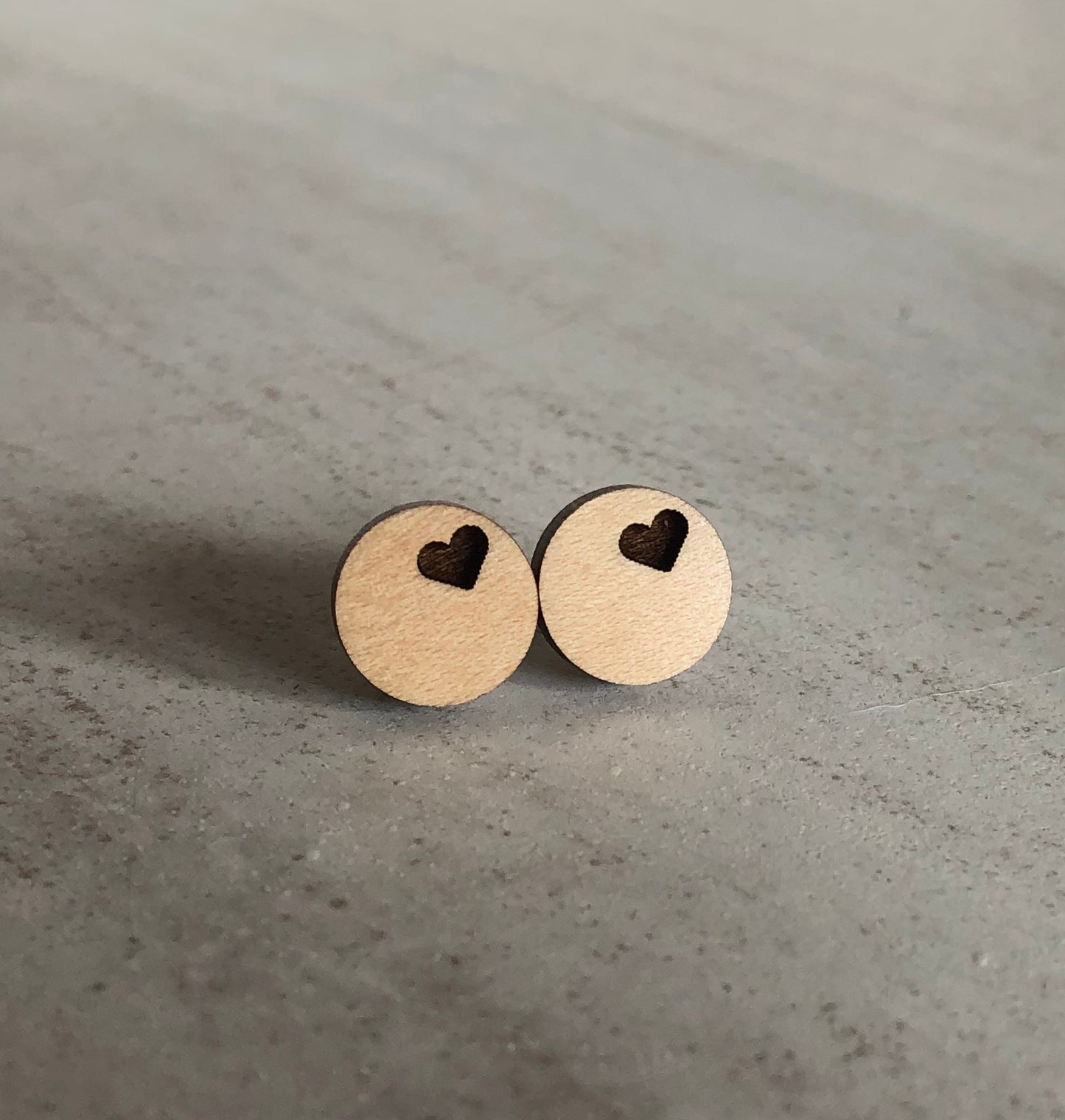 Maple Engraved Heart Studs