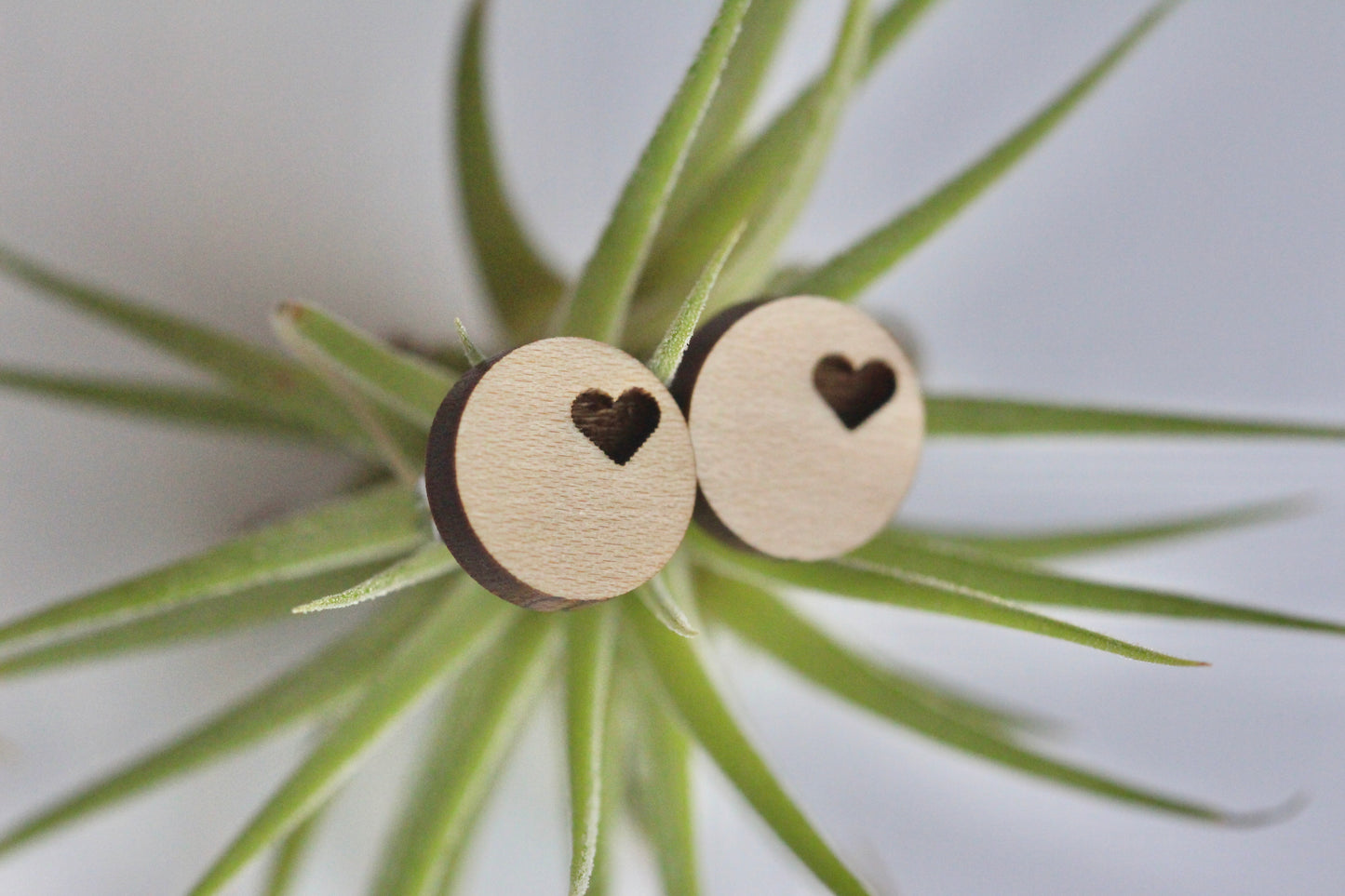 Maple Engraved Heart Studs