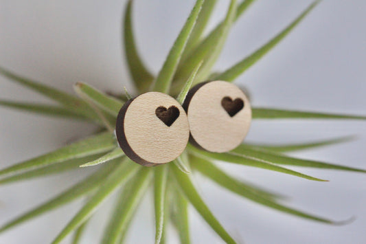 Maple Engraved Heart Studs