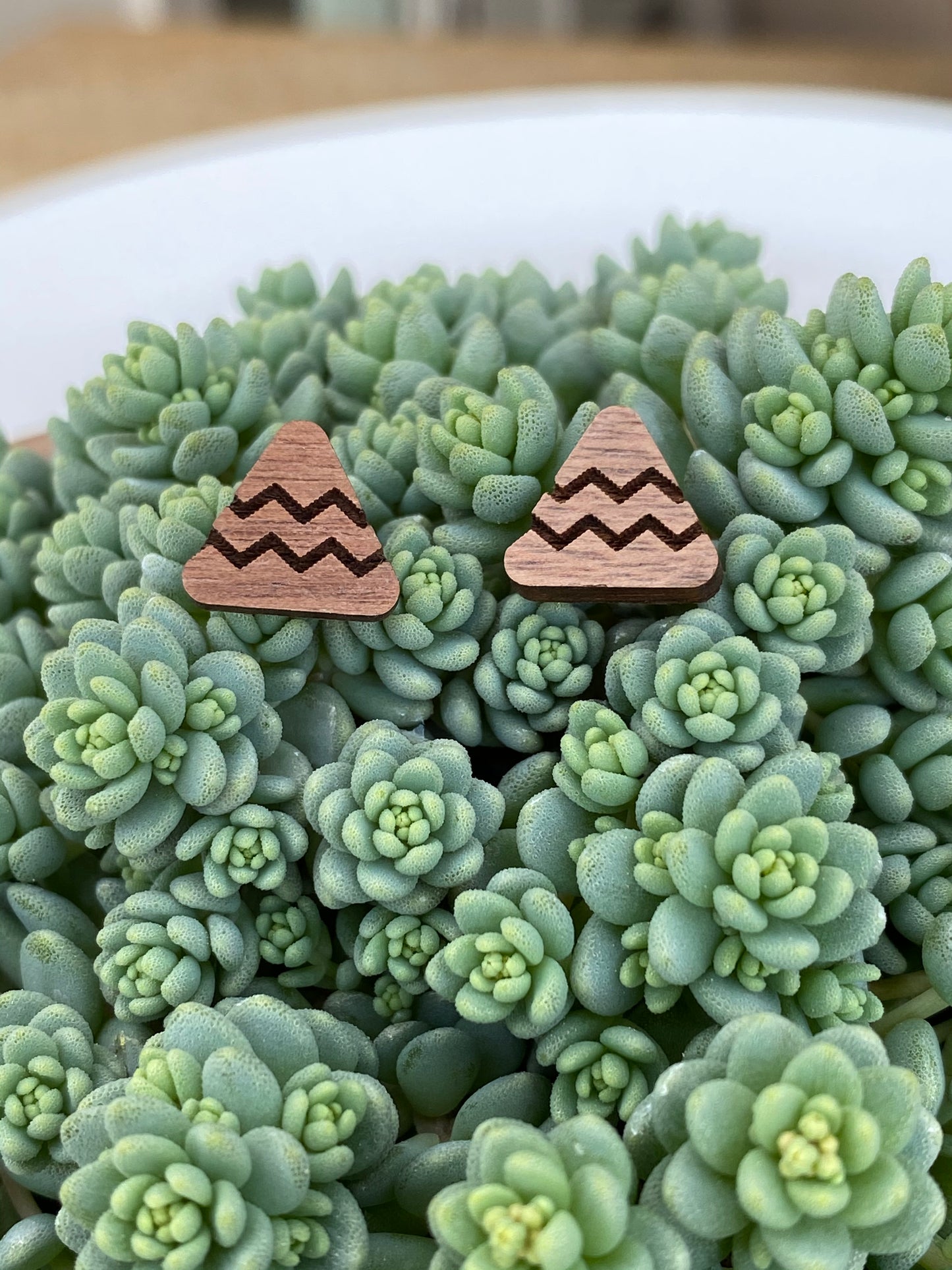 Walnut Chevron Triangle Studs