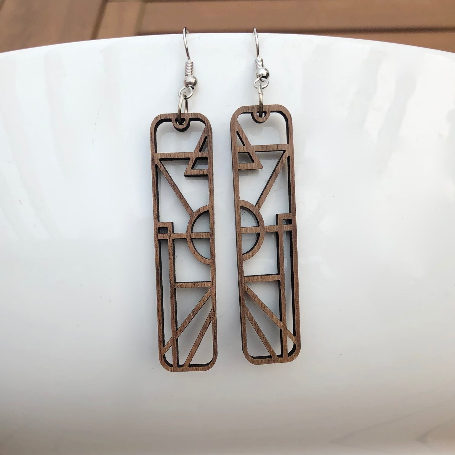 Frank Lloyd Wright Inspired Walnut Dangle Earrings