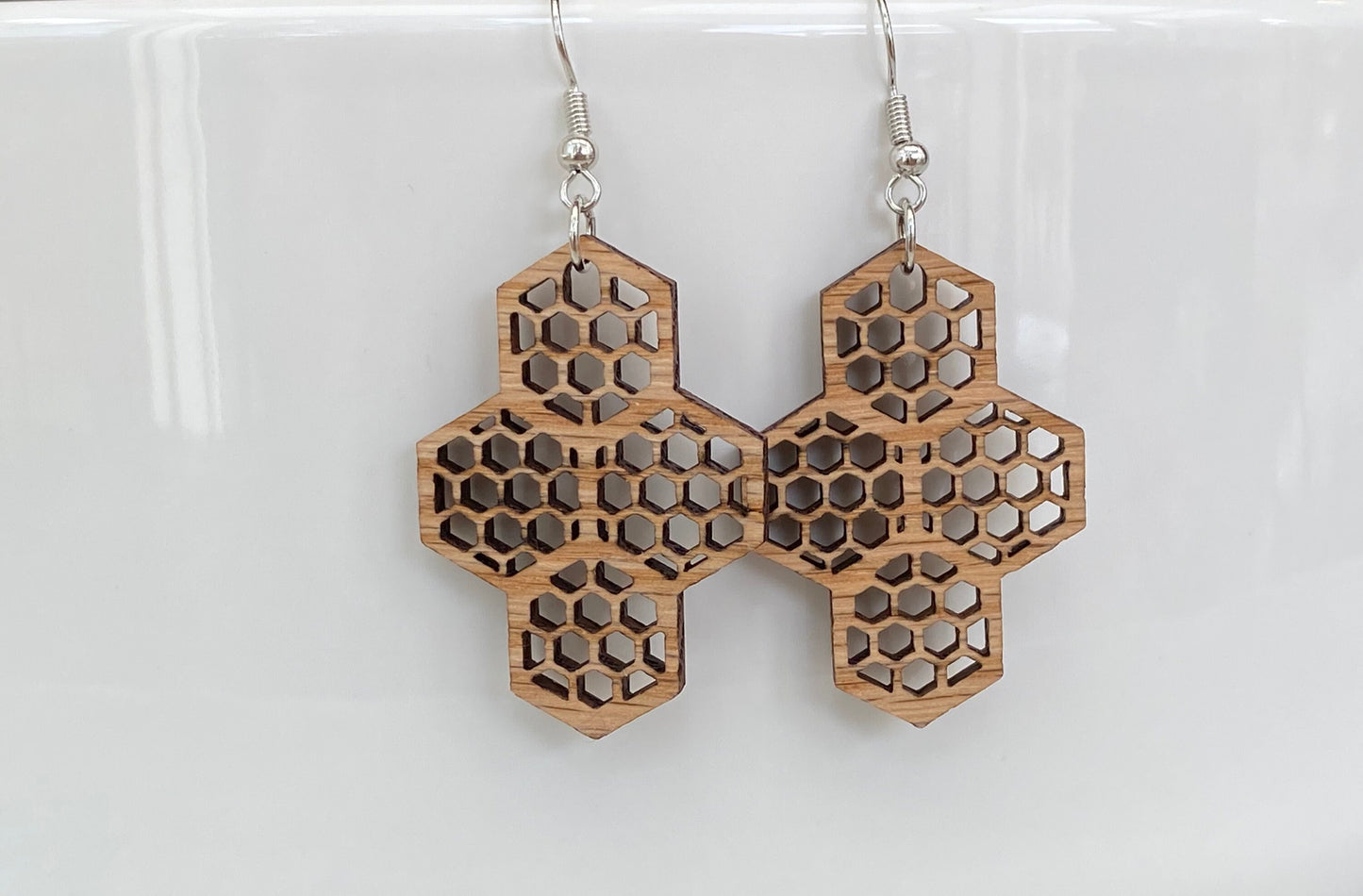 Red Oak Honeycomb Dangle Earrings