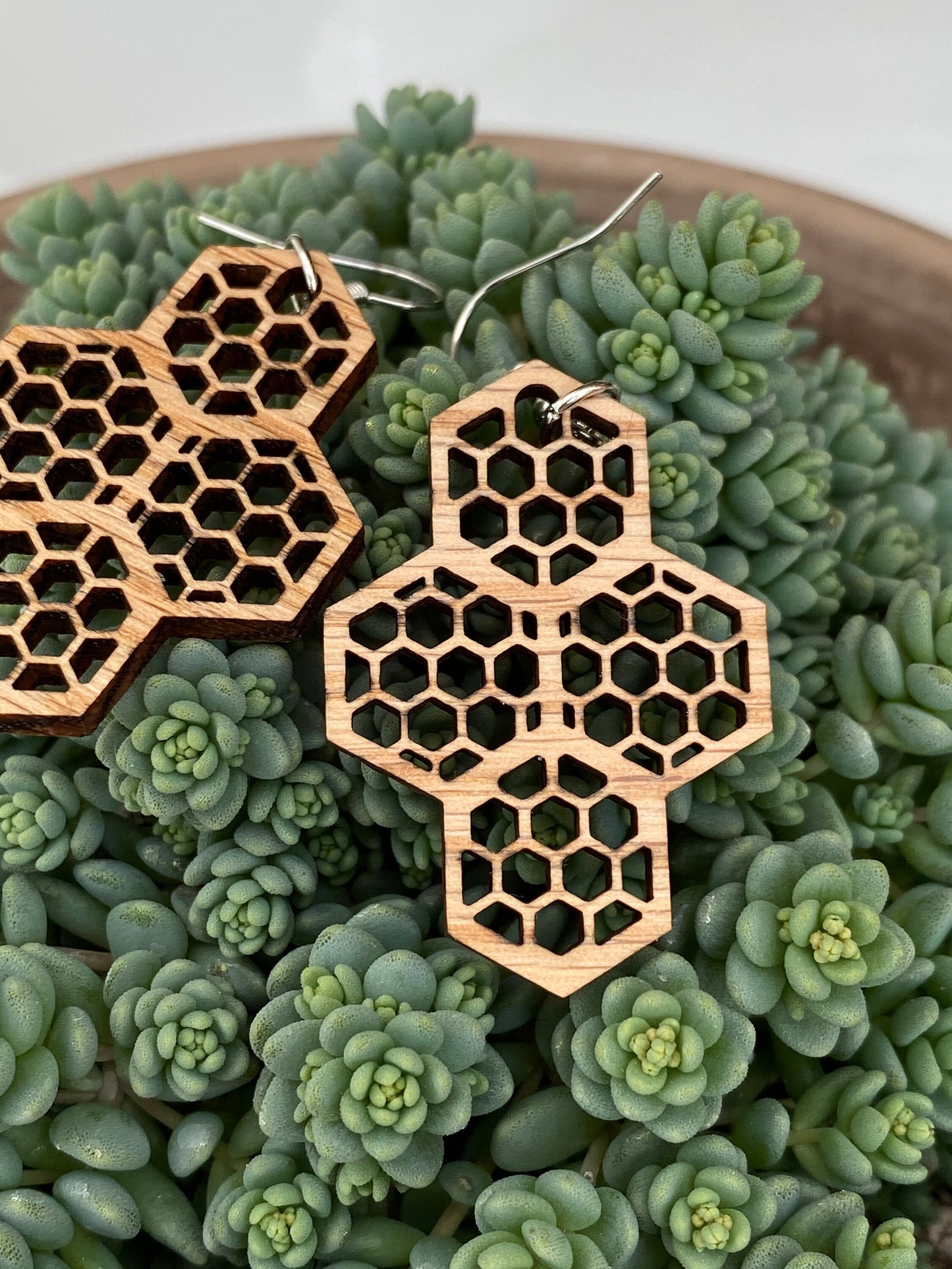 Red Oak Honeycomb Dangle Earrings